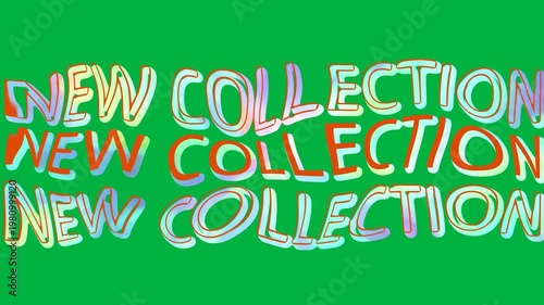 Animation of colorful, moving and glowing new collection text on white background
