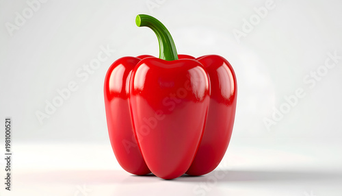 A vibrant, glossy red bell pepper stands prominently against a clean white background.
