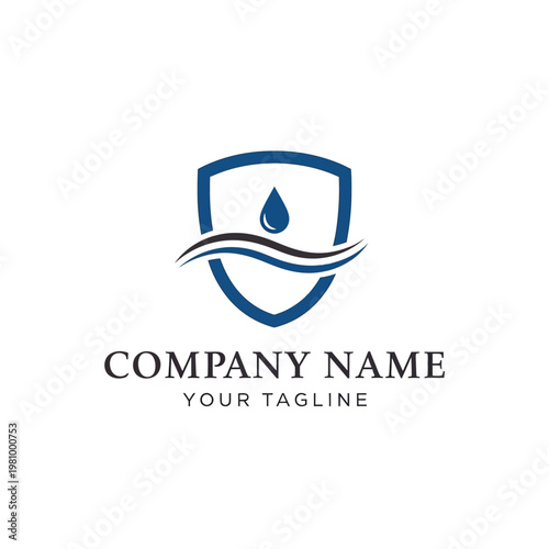 Shield Logo with Water Drop Symbol.