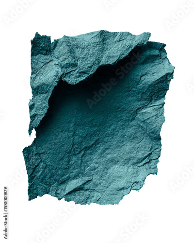 Crumpled teal-colored paper against a black backdrop, with dramatic lighting and texture