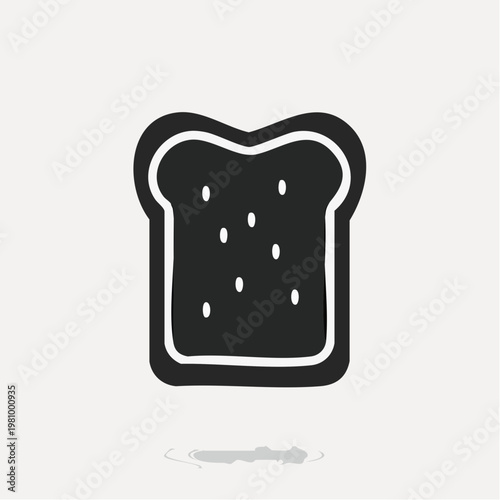 Toast icon with a shadow on a light grey background, representing a simple breakfast food