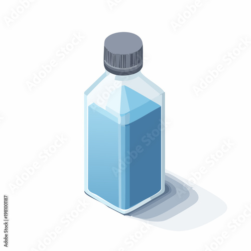 Isometric blue liquid bottle vector illustration on white background, ideal for hydration and refreshment concepts