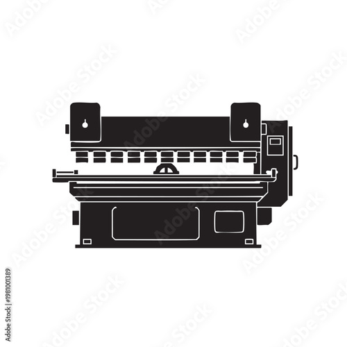 Industrial heavy duty metal plate shearing machine for steel sheet cutting silhouette vector illustration isolated on white background professional metalworking equipment factory tools and device.