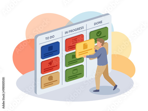 Kanban Board Task Management and Workflow Planning Illustration