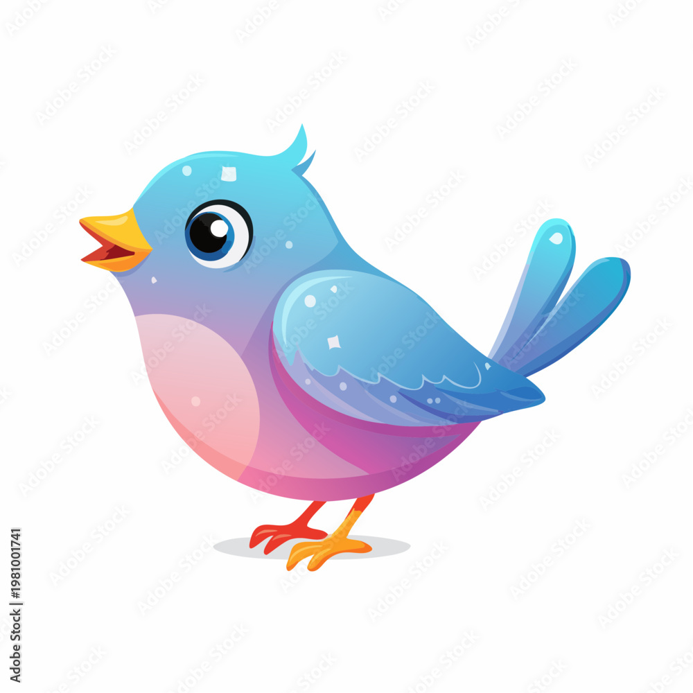 Fototapeta premium Delightful cartoon bird illustration in vibrant blue and pink with magical star details, perfect for whimsical designs