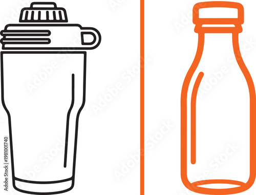 Protein shaker and milk bottle line art vector illustration for fitness and nutrition comparison