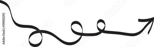 Long Dotted and Dashed Line Arrow Vector. Black dotted line isolated on png background. Dotted Line Curly Arrow featuring a long dashed path. Decorative Border and Design Element Illustration
