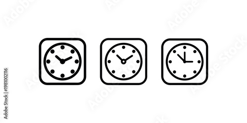 Square clock with dots icon vector in three different styles for web design, application interfaces, and other digital projects