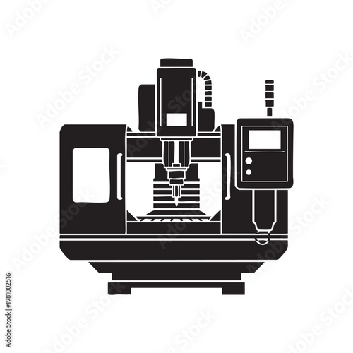 Industrial CNC milling machine icon for manufacturing showing automated precision cutting equipment used in modern factories and workshops.