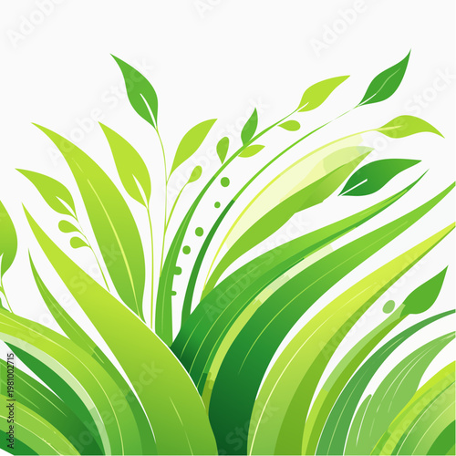 Lush green plants and leaves, vibrant nature illustration on a white background