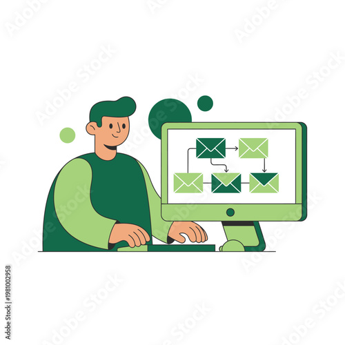 Person Using Computer at Desk With Email Interface.
