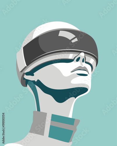 Futuristic Woman wearing VR Goggles Vector Illustration for Metaverse Technology, Artificial Intelligence Concepts, Augmented Reality Gaming and Virtual Training Marketing Design
