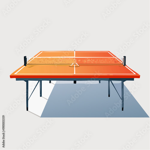 Ping Pong Table Illustration with Net and Shadows