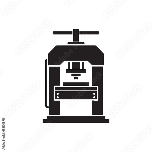 Hydraulic press machine silhouette icon for metalworking industry manufacturing tool vector illustration of heavy duty engineering equipment for material processing fabrication and workshop use.