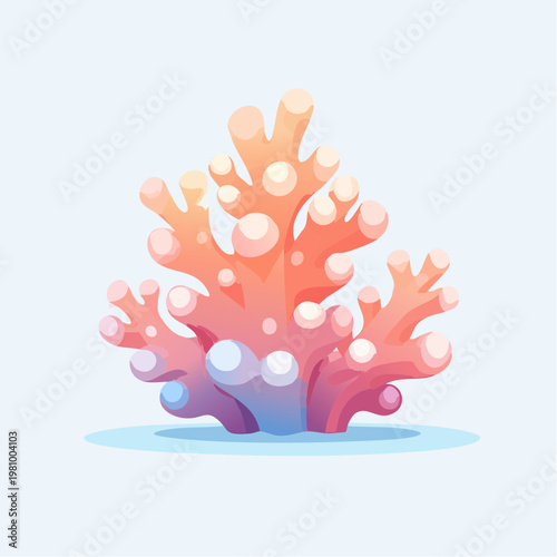 Colorful Cartoon Coral Reef Illustration with Bubbles on a Light Blue Background