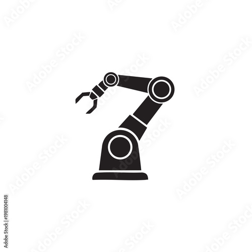 Robotic arm industrial automation silhouette icon for smart factory technology vector illustration of programmable mechanical manipulator used in assembly line manufacturing and robotics science.