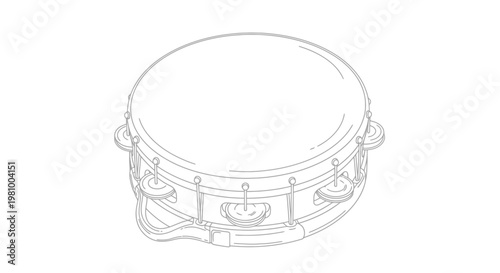 Tambourine musical instrument simple line drawing
