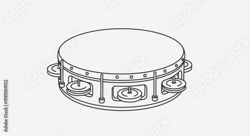 Tambourine musical instrument line drawing