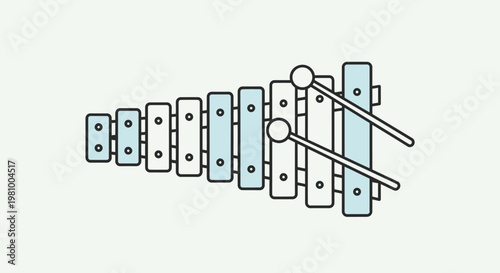 Xylophone instrument with mallets on a white background