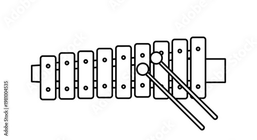 Xylophone instrument with mallets on white background