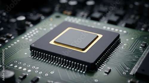 Obraz na płótnie Computer processor chip mounted on a green electronic circuit board