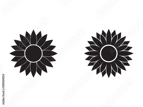 Two identical black flower silhouettes with white outlines on white background  floral designs