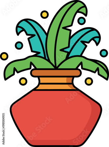 WebMinimalist Line Art Plant in Decorative Pot with Abstract Circles