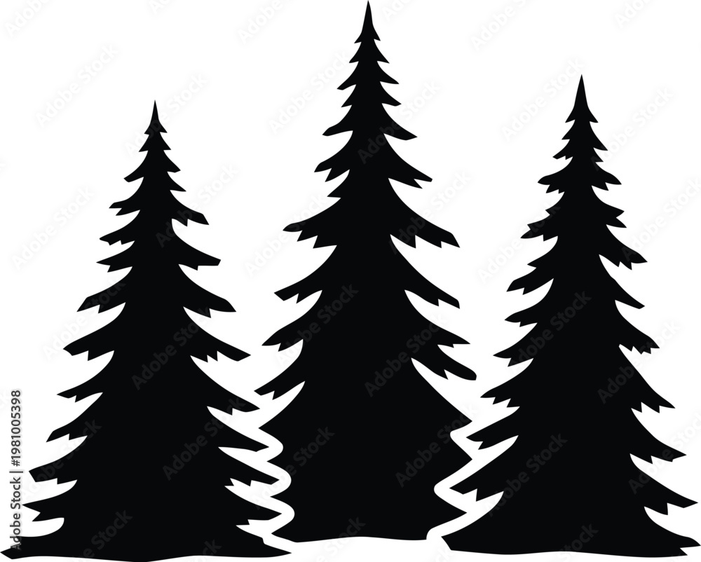 Fototapeta premium Silhouetted pine trees a minimalist forest scene in black and white