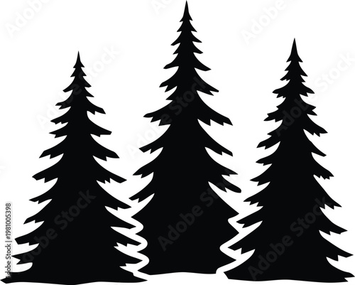 Silhouetted pine trees a minimalist forest scene in black and white