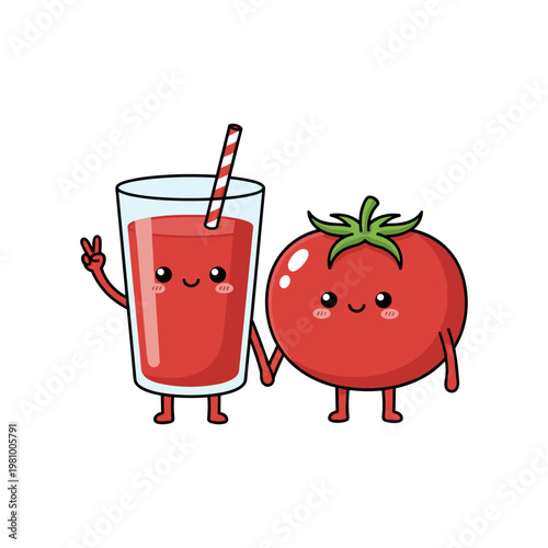 Cartoon tomato and glass of juice