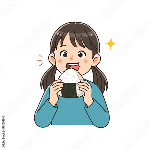 Girl eating sushi onigiri child cartoon