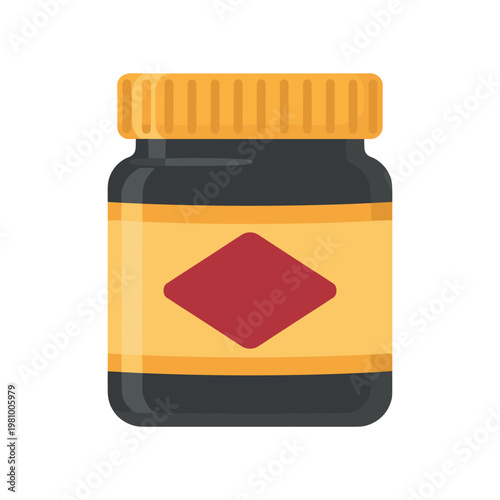 Jar of jam or preserves with yellow label and red diamond