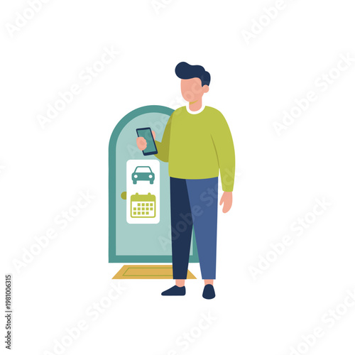 Man standing beside a modern device in calm pose.