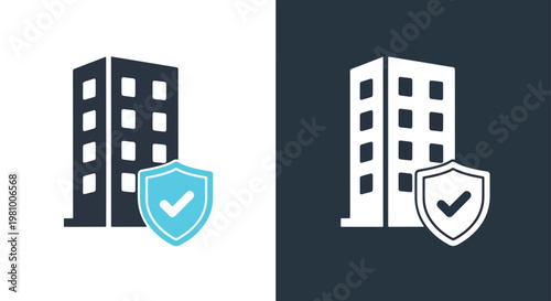Corporate building safety shield icon - Glyph solid icon - Editable modern style icon - Clipart, sticker - icon set - Clipart