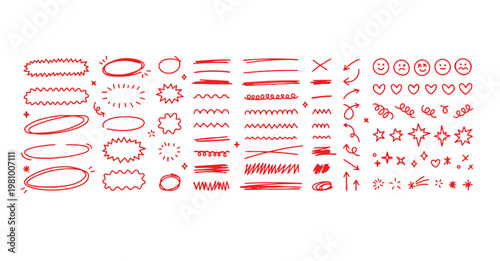 Assorted red sewing notions and tools displayed on a white background