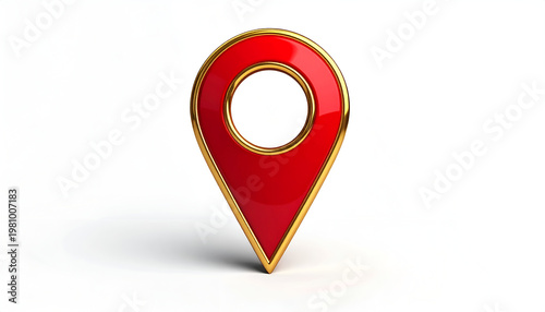 Free Download A glossy red map marker with a golden outline stands prominently on a white surface. - GFXLoad