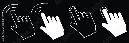 Pointer click hand icon set for web and mobile interfaces, user experience design and digital interaction symbols.