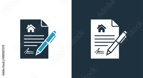 Real estate contract with house icon - Blue icon set - Modern style icon  - Glyph and solid icon set - Icon vector