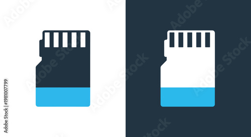 Micro sd card storage memory vector icon - Blue icon set - Modern style icon  - Glyph and solid icon set - Icon vector