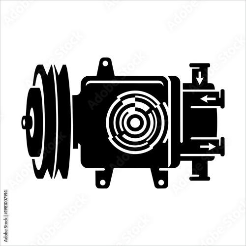 Black Silhouette V-Belt Auto AC Scroll Compressor Diagram Vector Icon 