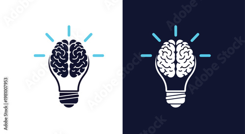 Brain lightbulb idea innovation icon - Blue icon set - Modern style icon  - Glyph and solid icon set - Icon vector