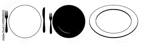 Dinner plate set with black silhouette and clean lines featuring dishware, ceramics, tableware with kitchen and decor items
