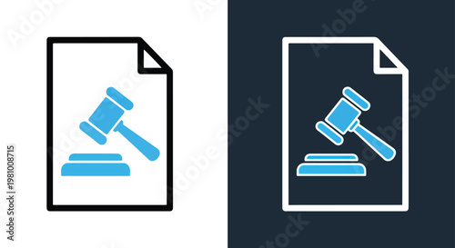 Legal document with gavel judgment icon - Blue icon set - Modern style icon  - Glyph and solid icon set - Icon vector