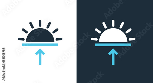 Sunrise icon with upward directional arrow - Line and glyph solid icon and logo template - Clipart, sticker - icon set