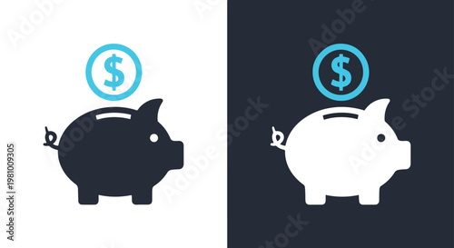 Piggy bank with dollar sign icon set - Line and glyph solid icon and logo template - Clipart, sticker - icon set