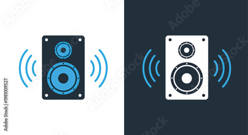 Audio speaker with sound waves icon design - Line and glyph solid icon and logo template - Clipart, sticker - icon set