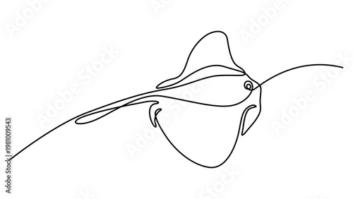Continuous line drawing of a stingray swimming