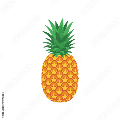 Yellow pineapple with green leaves on white background