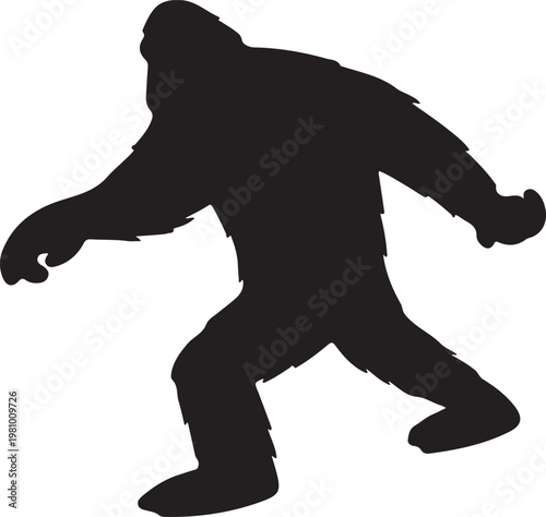Silhouette of bigfoot or sasquatch walking, mythical creature icon