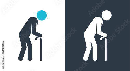 Elderly person with cane icon vector - Blue icon set - Modern style icon  - Glyph and solid icon set - Icon vector